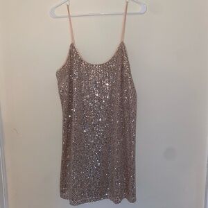 Lulu's Blush/Gold Sequined Mini Dress Sized Large